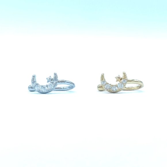 CZ Crescent Moon 24 KT Gold Plated Nose Cuff Fake Nose Rings No Piercing Jewelry - Picture 5 of 5